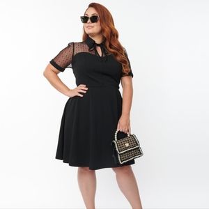 Unique Vintage Plus Size Black Mesh Fit & Flare Dress 1X NWT